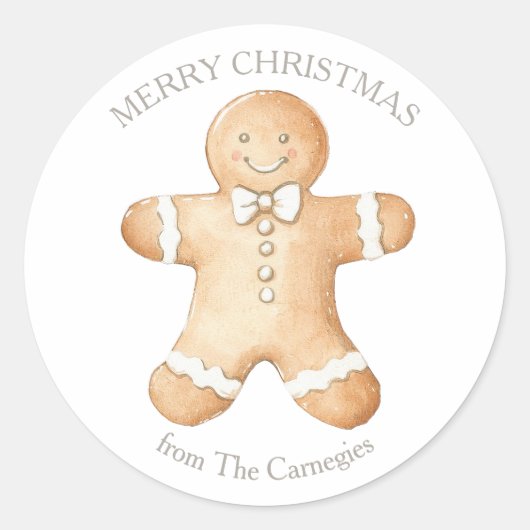 Gingerbrood Man met pretkerst Ronde Sticker (Voorkant)