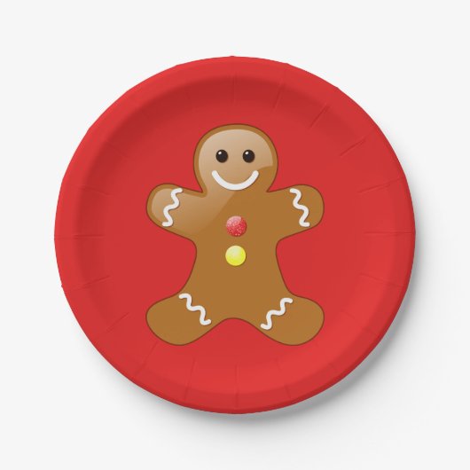 Gingerbrood Man met rode en gele Buttonnen Papieren Bordje (Voorkant)
