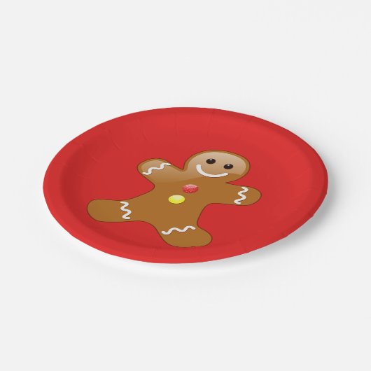Gingerbrood Man met rode en gele Buttonnen Papieren Bordje (Gekanteld)