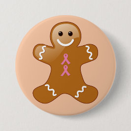Gingerbrood Man met roze Bewustheid Ribbons Ronde Button 7,6 Cm