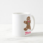 Gingerbrood Man met roze Bowtie en blauwe Buttonne Koffiemok (Voorkant rechts)