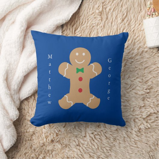 Gingerbrood Man met Verticale Aangepaste Naam Kussen (Deken)