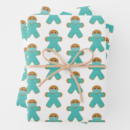 Gingerbrood Man Nurse Doctor Scrubs Inpakpapier Vel (In situ)