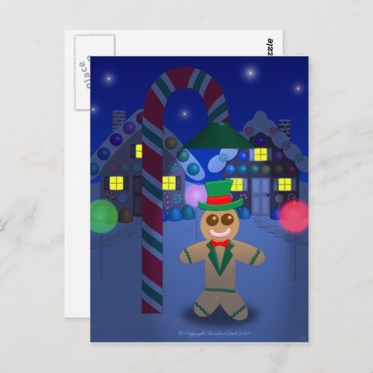 Gingerbrood Man onder Snoep Lamp Briefkaart (Voorkant / Achterkant)