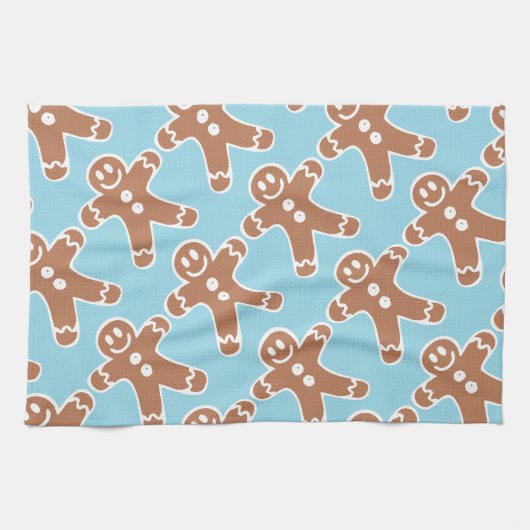 Gingerbrood Man op Blauw Theedoek (Horizontaal)