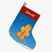 Gingerbrood man op blauwe grote kerstmis grote kerstsok (Voorkant (Hangend))