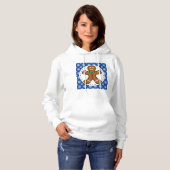 Gingerbrood Man op Blue White Snowflakes Pattern Hoodie (Voorkant volledig)