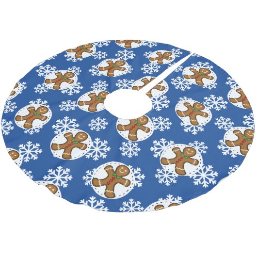 Gingerbrood Man op Blue White Snowflakes Pattern Kerstboom Rok (Gekanteld)