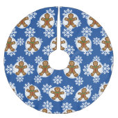 Gingerbrood Man op Blue White Snowflakes Pattern Kerstboom Rok (Voorkant)
