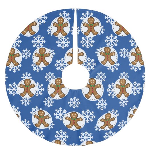 Gingerbrood Man op Blue White Snowflakes Pattern Kerstboom Rok (Voorkant)