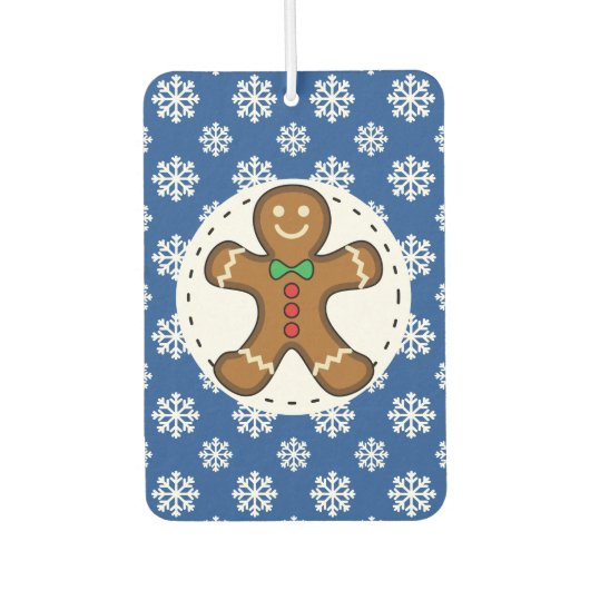Gingerbrood Man op Blue White Snowflakes Pattern Luchtverfrisser (Voorkant)