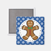 Gingerbrood Man op Blue White Snowflakes Pattern Magneet (Voorkant / Achterkant)
