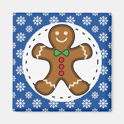 Gingerbrood Man op Blue White Snowflakes Pattern Magneet (Voorkant)