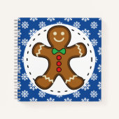 Gingerbrood Man op Blue White Snowflakes Pattern Notitieboek (Voorkant)