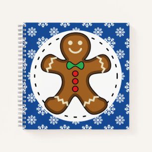 Gingerbrood Man op Blue White Snowflakes Pattern Notitieboek