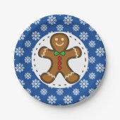 Gingerbrood Man op Blue White Snowflakes Pattern Papieren Bordje (Voorkant)