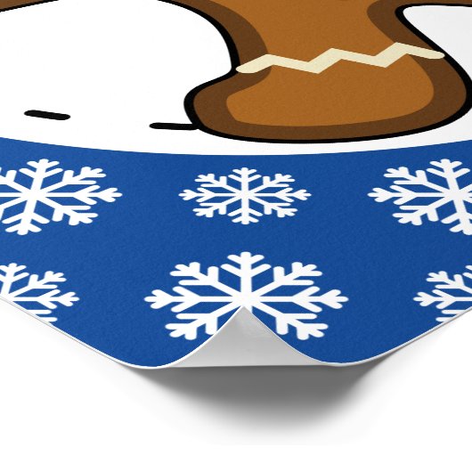 Gingerbrood Man op Blue White Snowflakes Pattern Poster (Hoek)