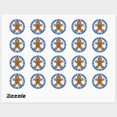 Gingerbrood Man op Blue White Snowflakes Pattern Ronde Sticker (Vel)