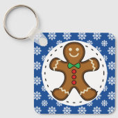 Gingerbrood Man op Blue White Snowflakes Pattern Sleutelhanger (Voorkant)