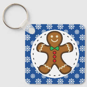 Gingerbrood Man op Blue White Snowflakes Pattern Sleutelhanger