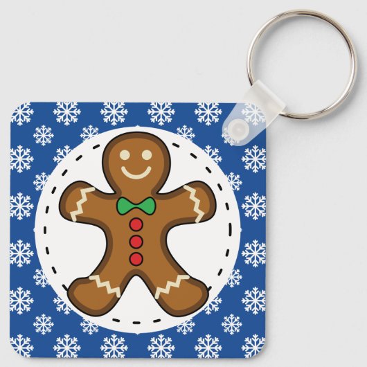 Gingerbrood Man op Blue White Snowflakes Pattern Sleutelhanger (Achterkant)