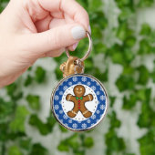 Gingerbrood Man op Blue White Snowflakes Pattern Sleutelhanger (Hand)