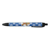 Gingerbrood Man op Blue White Snowflakes Pattern Zwarte Inkt Pen (Bodem)