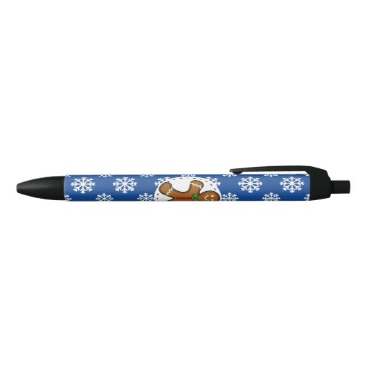 Gingerbrood Man op Blue White Snowflakes Pattern Zwarte Inkt Pen (Bovenkant)