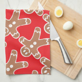 Gingerbrood Man op rood Theedoek (Quarter Fold)