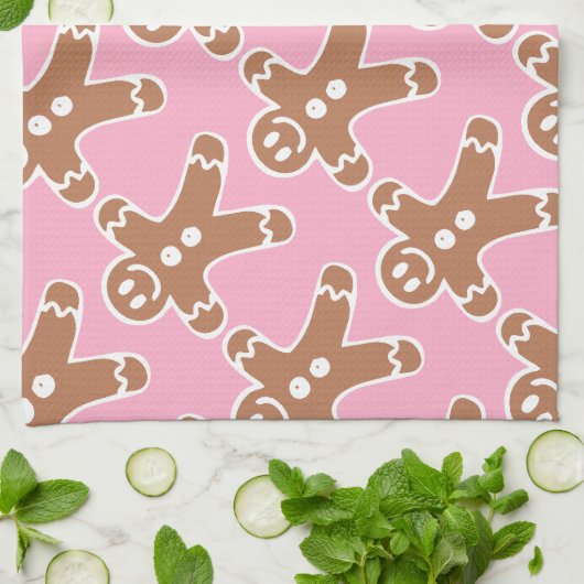 Gingerbrood Man op Roze Theedoek (Gevouwen)