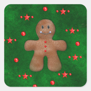 Gingerbrood Man over Groen Vierkante Sticker
