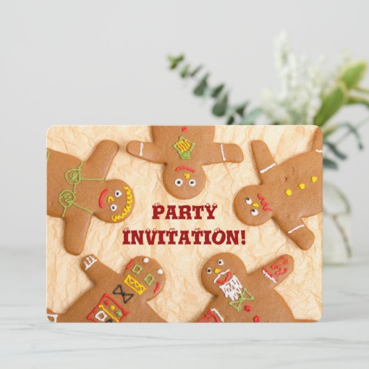Gingerbrood Man Party Invitatation Kaart (Staand voorkant)