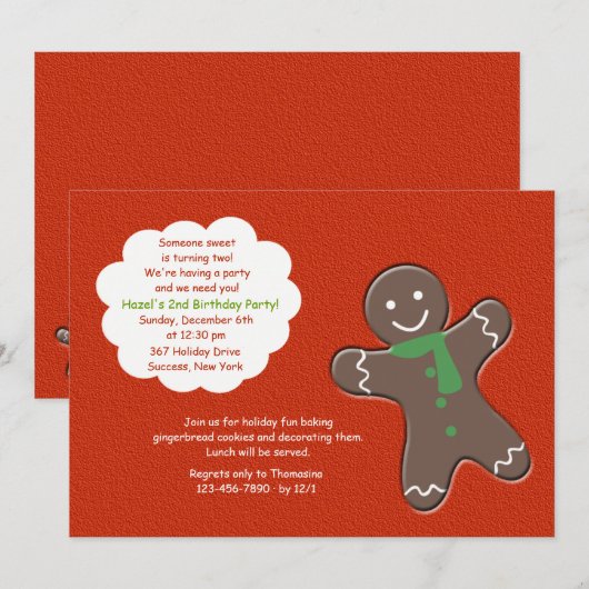 Gingerbrood Man Party Invitation Kaart (Voorkant / Achterkant)