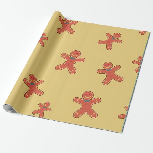 Gingerbrood Man Pattern Cadeaupapier (Uitgerold)