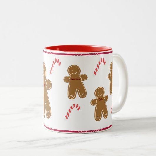 Gingerbrood Man Persoonlijke naam Familiefeestdag Tweekleurige Koffiemok (Voorkant rechts)