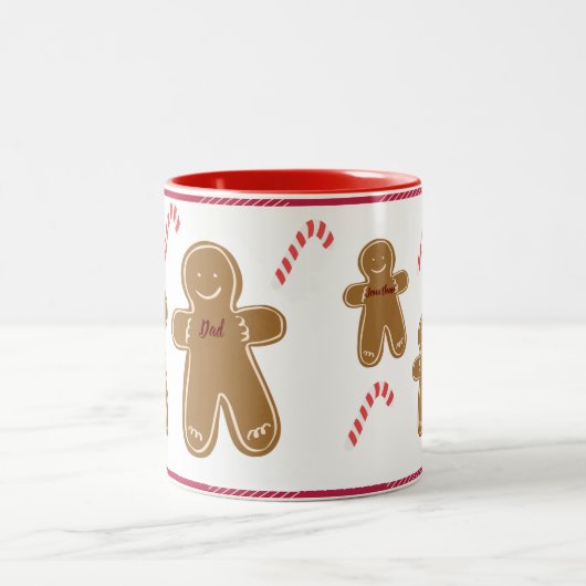 Gingerbrood Man Persoonlijke naam Familiefeestdag Tweekleurige Koffiemok (Center)