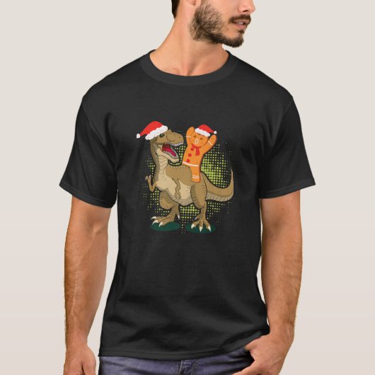 Gingerbrood Man Riding Dinosaur Kerstmis Dino T-shirt (Voorkant)