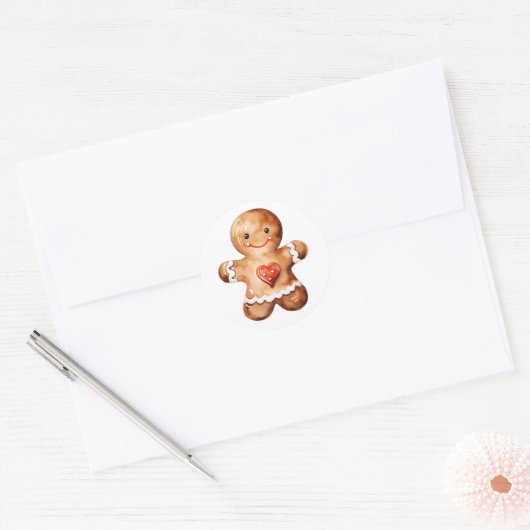 Gingerbrood Man Ronde Sticker (Envelop)