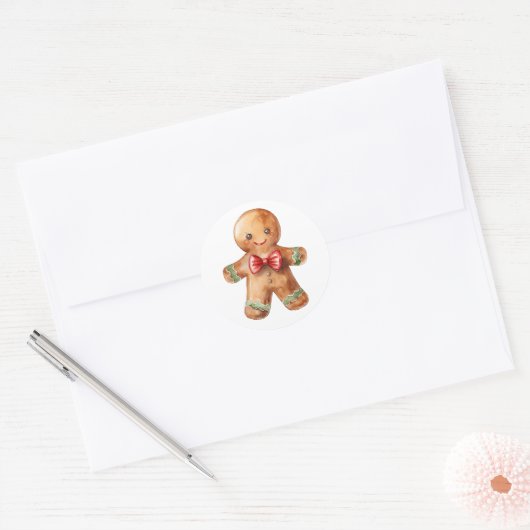 Gingerbrood Man Ronde Sticker (Envelop)