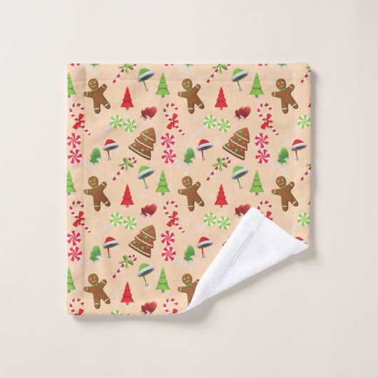 Gingerbrood Man, Snoep en santa hat Bad Handdoek (Wasdoekje)