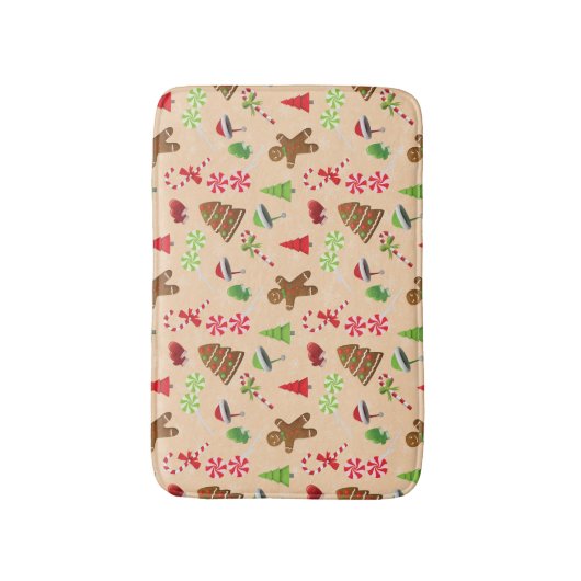 Gingerbrood Man, Snoep en santa hat Badmat (Voorkant Verticaal)