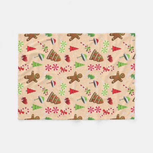 Gingerbrood Man, Snoep en santa hat Fleece Deken (Voorkant (Horizontaal))