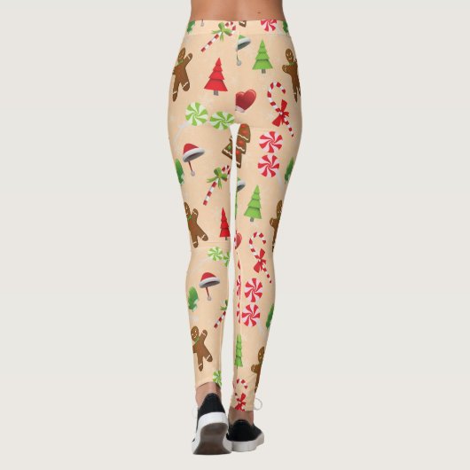 Gingerbrood Man, Snoep en santa hat Leggings (Achterkant)