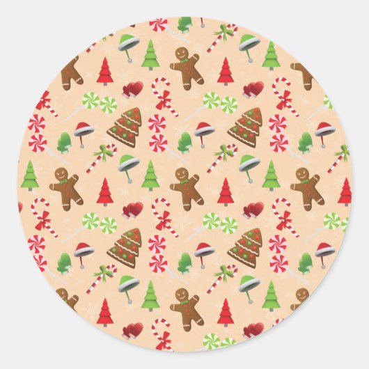 Gingerbrood Man, Snoep en santa hat Ronde Sticker (Voorkant)