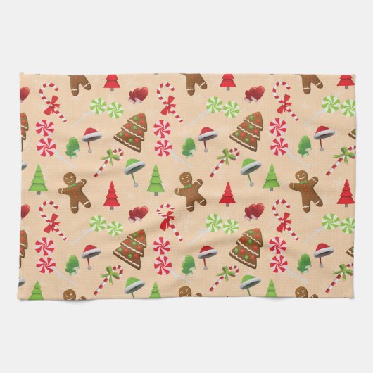 Gingerbrood Man, Snoep en santa hat Theedoek (Horizontaal)