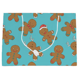 Gingerbrood Mannen Blauwe Grote Gift Bag Large Cadeautasje