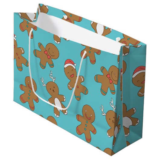 Gingerbrood Mannen Blauwe Grote Gift Bag Large Cadeautasje (Voorkant Gekanteld)