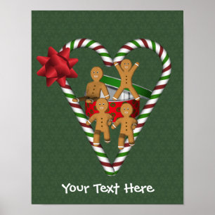 Gingerbrood Mannen Candy Cane Heart Holiday Poster