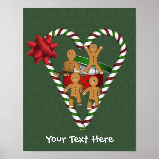 Gingerbrood Mannen Candy Cane Heart Holiday Poster (Voorkant)