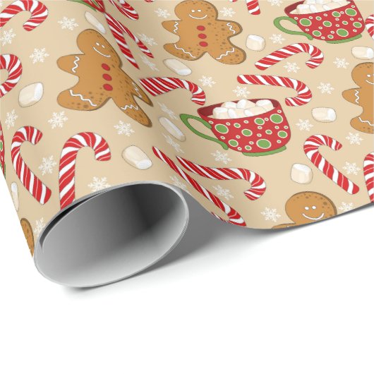 Gingerbrood Mannen, Candy Canes en Hot Cocaca Cadeaupapier (Rol Hoek)